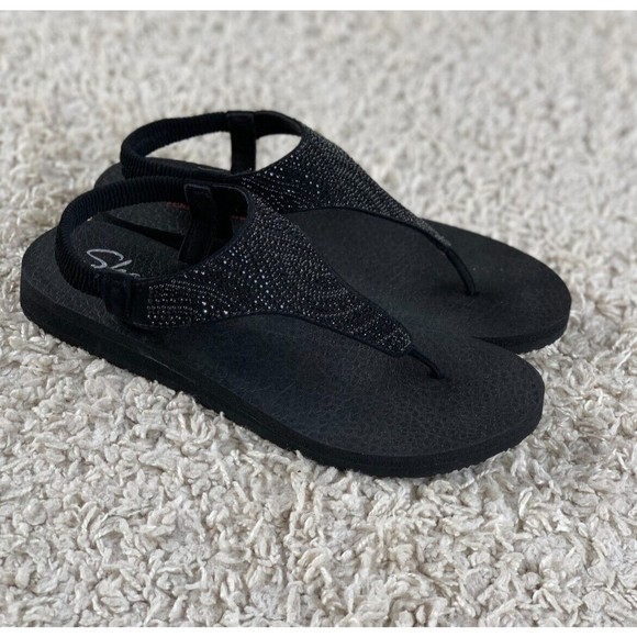Skechers Shoes - Skechers Cali Meditation Sweet Rock Slingback Thong Sandals Black Rhinestones 10